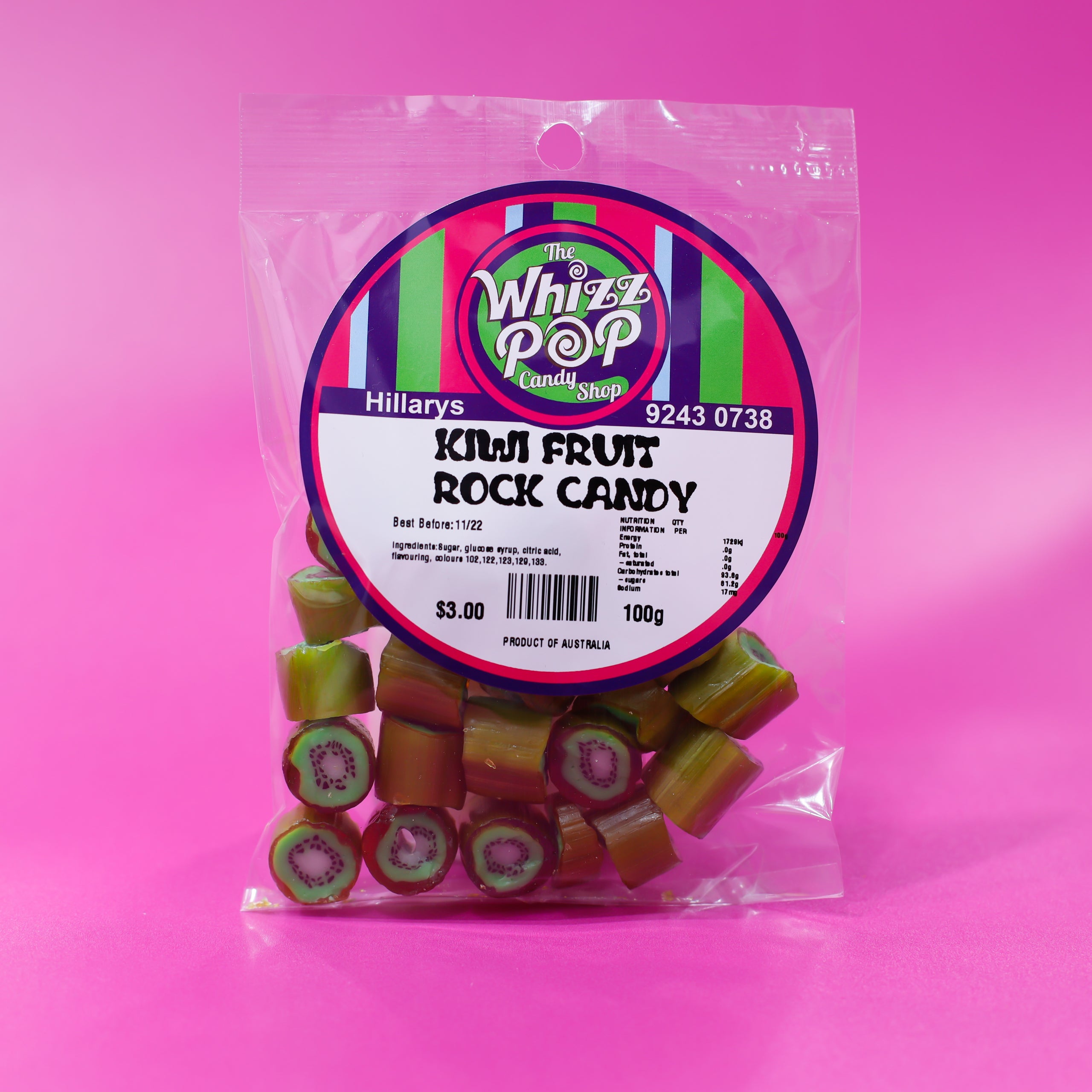 Kiwi Fruit Rock Candy 100g The Whizz Pop Candy Shop